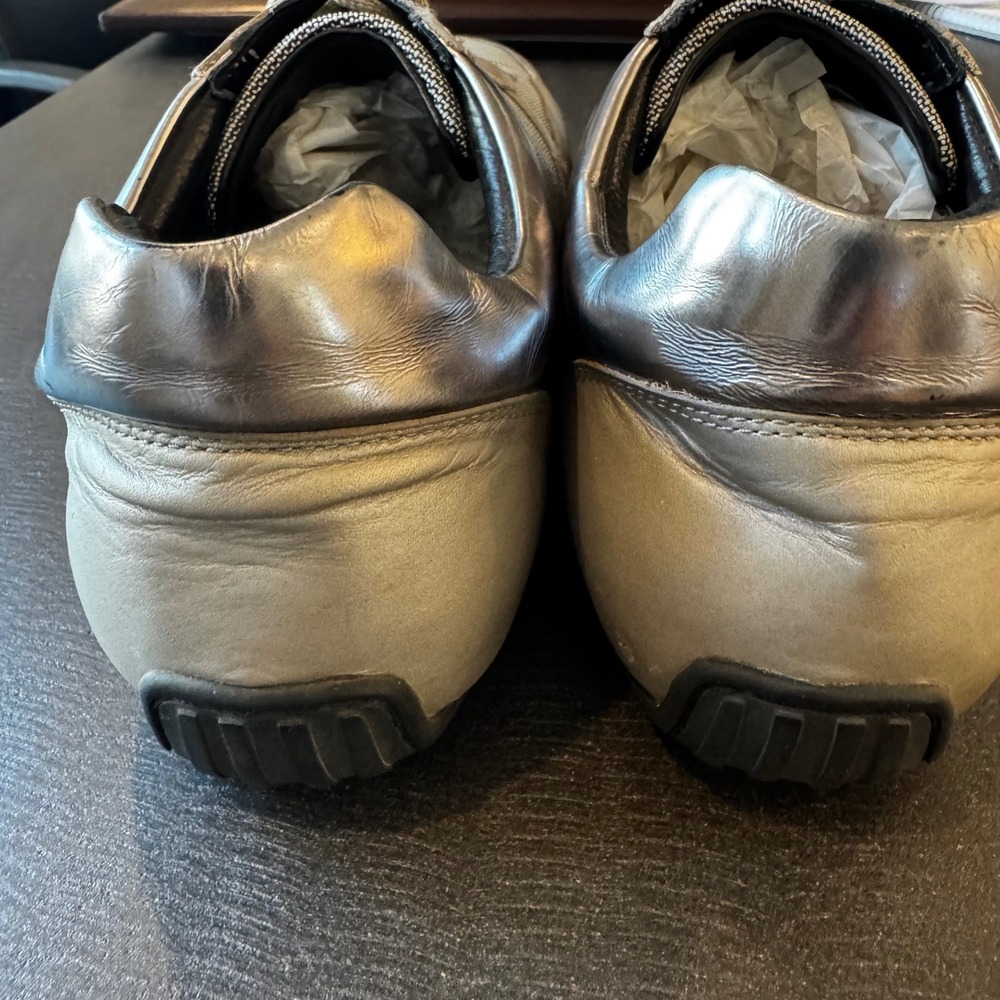 Ralph Lauren Morrison Men 12 D Silver Metallic Leather Mesh Fashion Sneakers - Picture 10 of 15